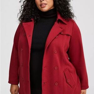 Women's Red Fleece Peacoat